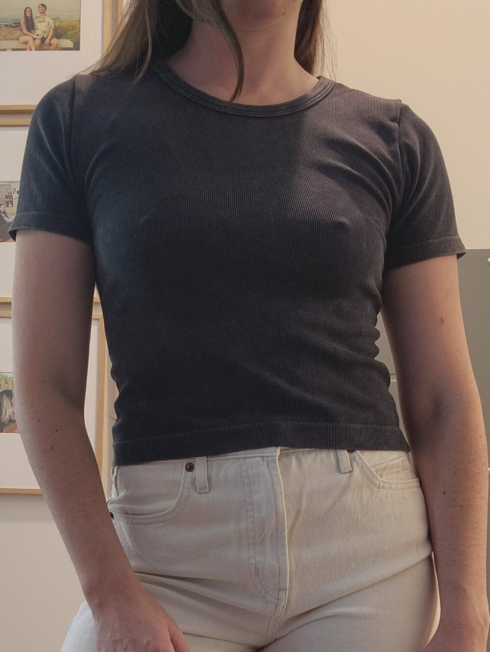 Womens Short Sleeve Ribbed Black Tee